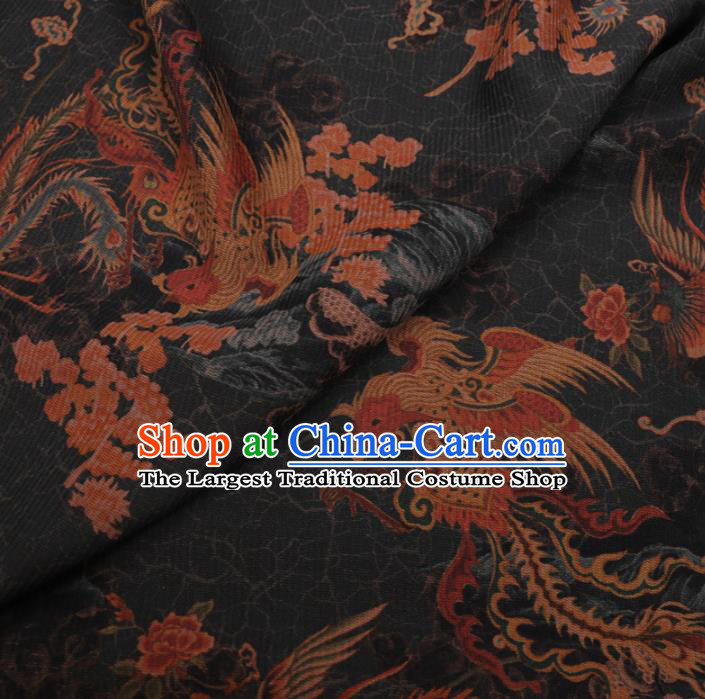 Chinese Cheongsam Classical Phoenix Peony Pattern Design Black Watered Gauze Fabric Asian Traditional Silk Material