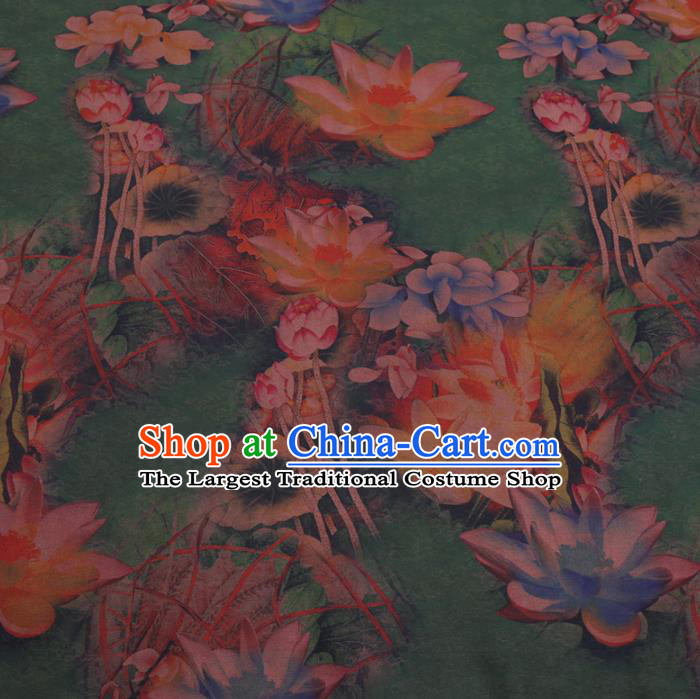 Chinese Cheongsam Classical Lotus Pattern Design Green Watered Gauze Fabric Asian Traditional Silk Material