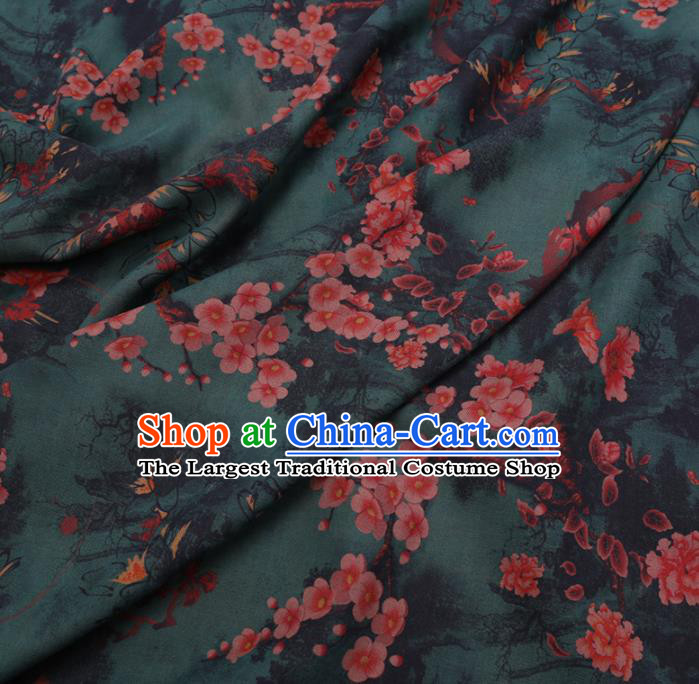 Chinese Cheongsam Classical Plum Blossom Pattern Design Deep Green Watered Gauze Fabric Asian Traditional Silk Material