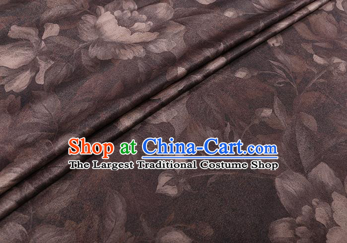 Chinese Cheongsam Classical Lotus Flowers Pattern Design Brown Watered Gauze Fabric Asian Traditional Silk Material