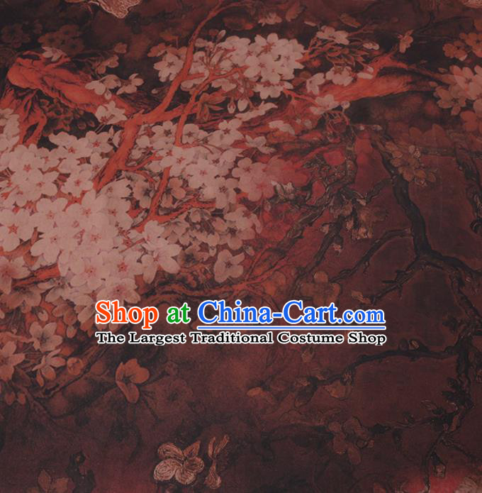 Chinese Cheongsam Classical Pear Flowers Pattern Design Brown Watered Gauze Fabric Asian Traditional Silk Material