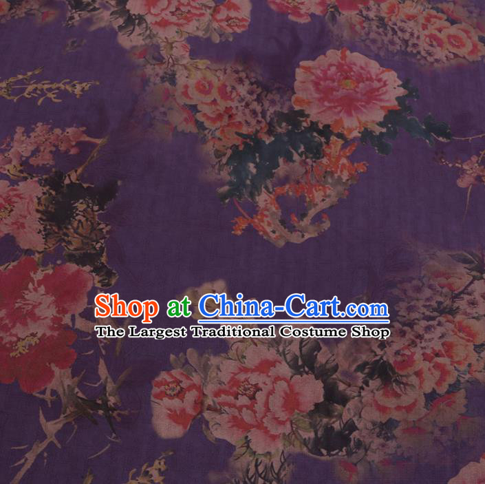 Chinese Cheongsam Classical Peony Pattern Design Purple Watered Gauze Fabric Asian Traditional Silk Material