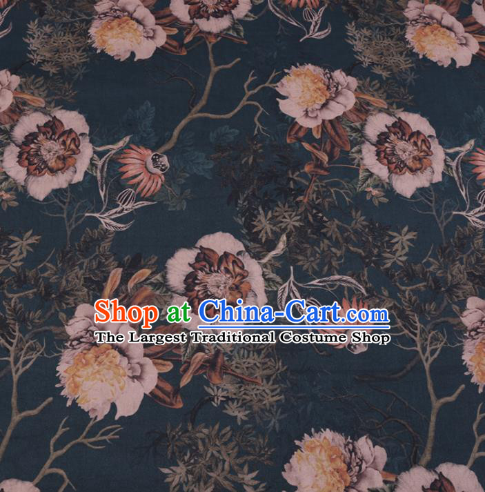 Chinese Cheongsam Classical Kapok Pattern Design Atrovirens Watered Gauze Fabric Asian Traditional Silk Material