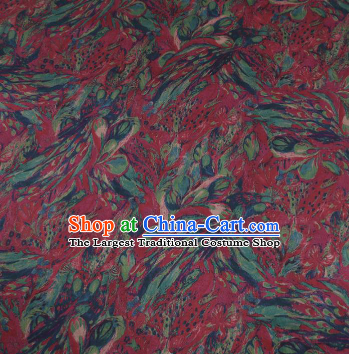 Chinese Cheongsam Classical Phalaenopsis Pattern Design Wine Red Watered Gauze Fabric Asian Traditional Silk Material