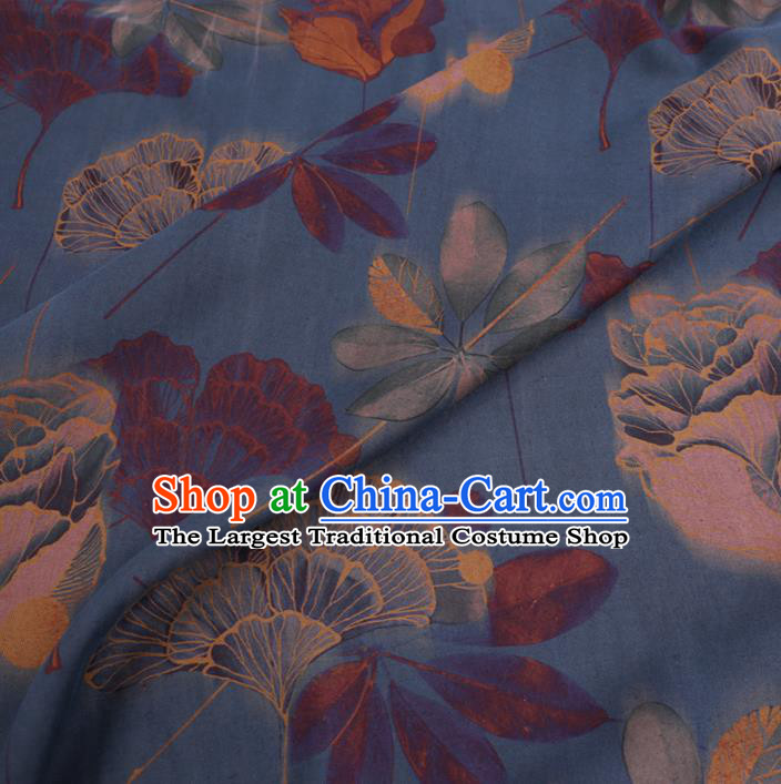 Chinese Cheongsam Classical Ginkgo Pattern Design Blue Watered Gauze Fabric Asian Traditional Silk Material