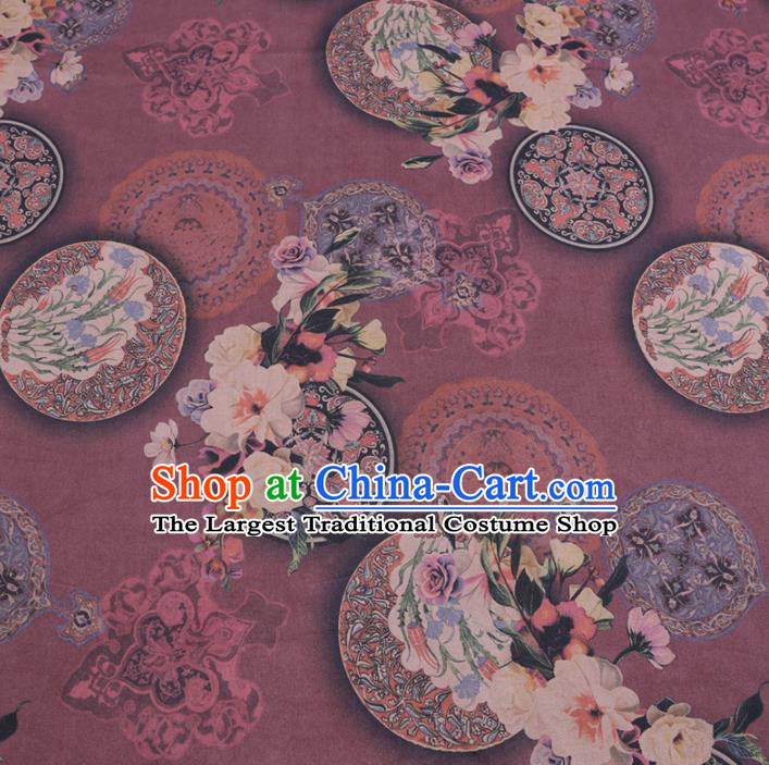 Chinese Cheongsam Classical Flowers Pattern Design Wine Red Watered Gauze Fabric Asian Traditional Silk Material