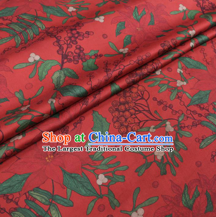 Chinese Cheongsam Classical loquat Pattern Design Red Watered Gauze Fabric Asian Traditional Silk Material