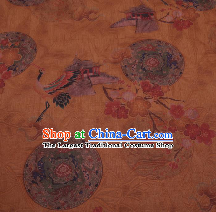 Chinese Cheongsam Classical Plum Crane Pattern Design Ginger Watered Gauze Fabric Asian Traditional Silk Material