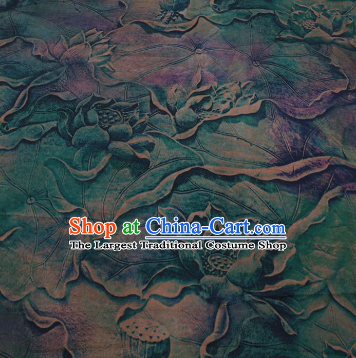 Chinese Cheongsam Classical Lotus Pattern Design Green Watered Gauze Fabric Asian Traditional Silk Material