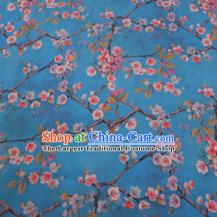Chinese Cheongsam Classical Plum Flowers Pattern Design Blue Watered Gauze Fabric Asian Traditional Silk Material