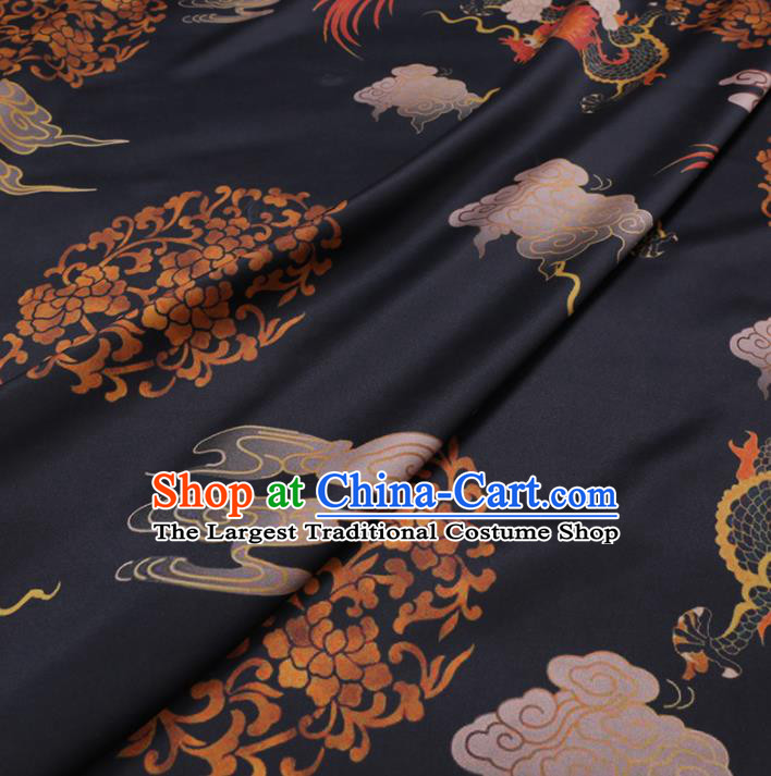Chinese Cheongsam Classical Dragon Pattern Design Black Watered Gauze Fabric Asian Traditional Silk Material