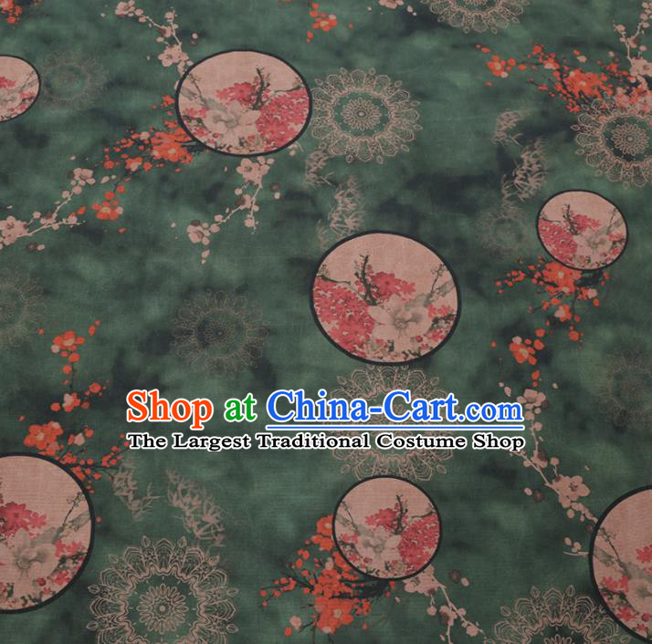 Chinese Cheongsam Classical Plum Fan Pattern Design Green Watered Gauze Fabric Asian Traditional Silk Material