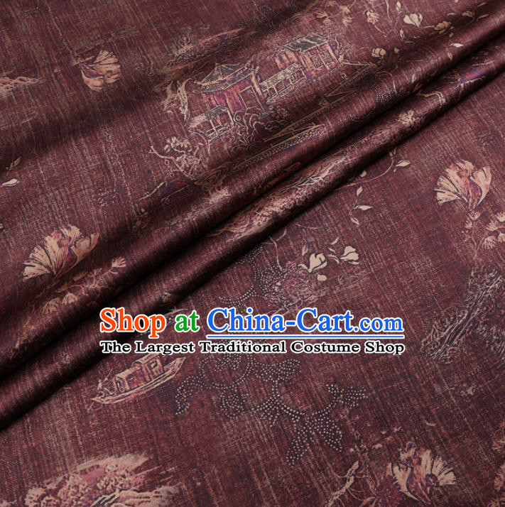 Chinese Cheongsam Classical Magnolia Pattern Design Wine Red Watered Gauze Fabric Asian Traditional Silk Material