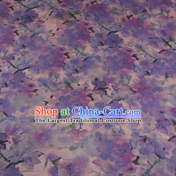 Chinese Cheongsam Classical Plum Flowers Pattern Design Light Purple Watered Gauze Fabric Asian Traditional Silk Material