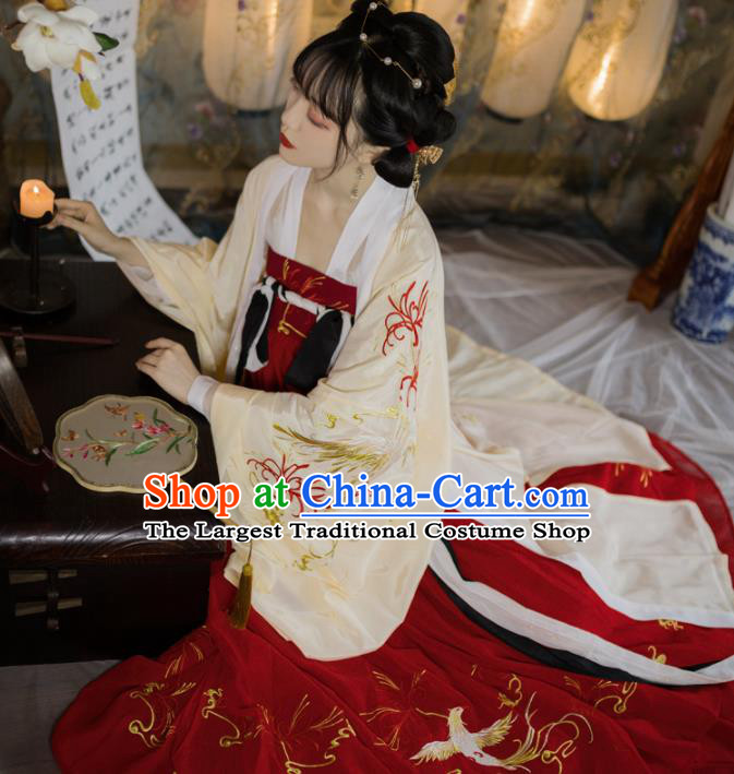 Chinese Ancient Princess Embroidered Red Dress Traditional Tang Dynasty Nobility Lady Costumes for Women