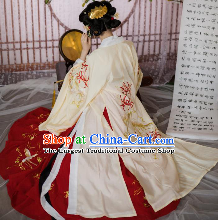 Chinese Ancient Princess Embroidered Red Dress Traditional Tang Dynasty Nobility Lady Costumes for Women