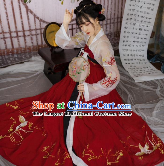 Chinese Ancient Princess Embroidered Red Dress Traditional Tang Dynasty Nobility Lady Costumes for Women