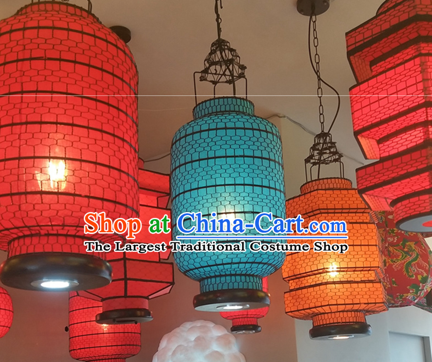 Free Worldwide Delivery Tube Shape Traditional Blue Chinese Classical Handmade Iron Mesh Lantern Palace Lanterns