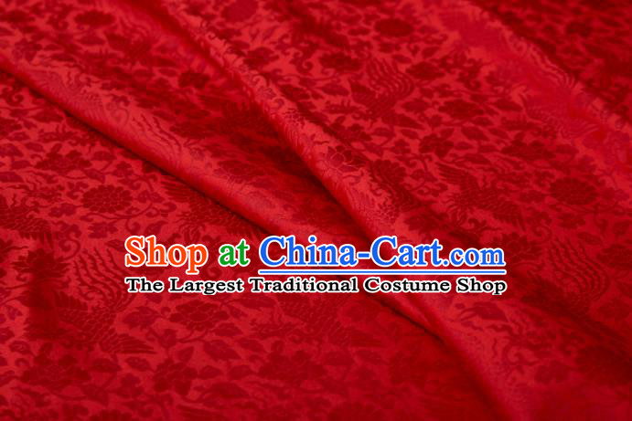 Chinese Classical Phoenix Peony Pattern Design Red Mulberry Silk Fabric Asian Traditional Cheongsam Silk Material
