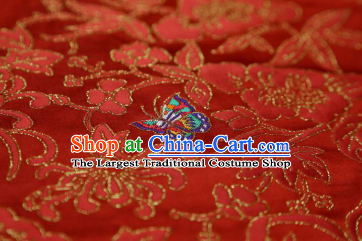 Chinese Classical Chrysanthemum Butterfly Pattern Design Red Brocade Fabric Asian Traditional Silk Material