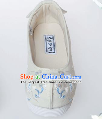 Chinese Traditional Handmade Beige Embroidered Shoes Opera Shoes Hanfu Shoes Ancient Princess Shoes for Women