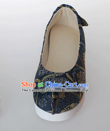 Chinese Traditional Handmade Navy Satin Shoes Opera Shoes Hanfu Shoes Ancient Princess Shoes for Women