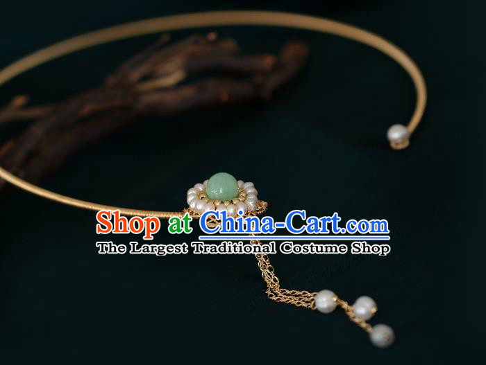 Chinese Traditional Ming Dynasty Precious Stones Pearls Necklace Handmade Ancient Princess Necklet Accessories for Women