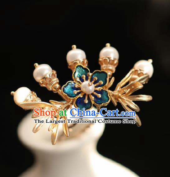 Chinese Handmade Ming Dynasty Princess Blue Plum Hair Comb Hairpins Ancient Hanfu Hair Accessories for Women