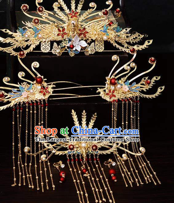 Chinese Traditional Wedding Hair Accessories Hairpins Handmade Bride Phoenix Coronet for Women