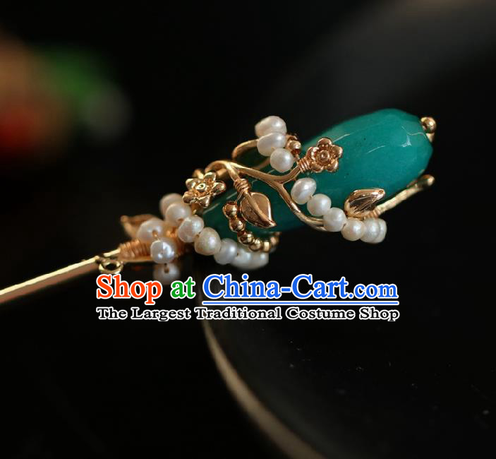 Chinese Handmade Ming Dynasty Princess Green Glass Hairpins Ancient Hanfu Hair Accessories for Women