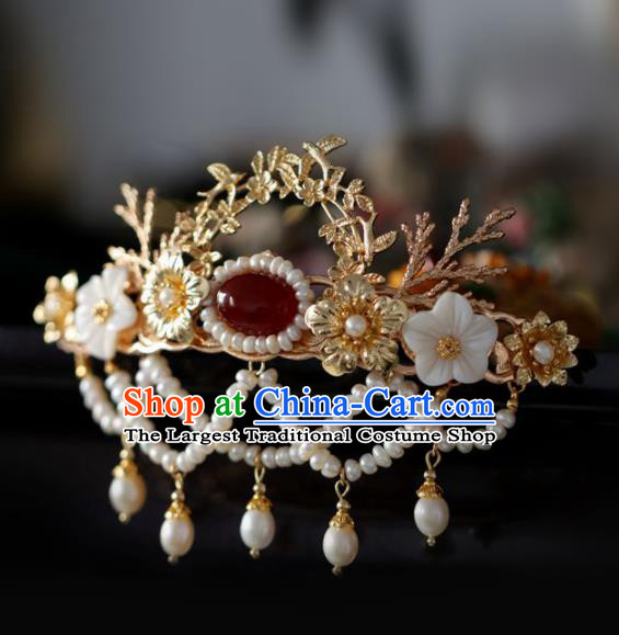 Chinese Handmade Ming Dynasty Queen Pearls Tassel Hairpins Ancient Hanfu Hair Accessories for Women