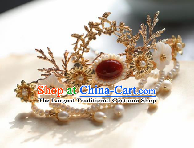 Chinese Handmade Ming Dynasty Queen Pearls Tassel Hairpins Ancient Hanfu Hair Accessories for Women