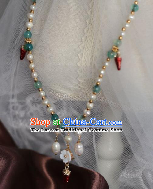 Chinese Traditional Ming Dynasty Pearls Necklace Accessories Handmade Ancient Princess Necklet for Women