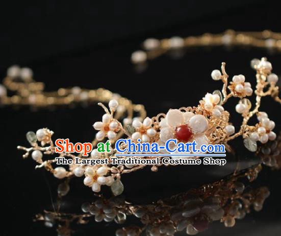 Chinese Handmade Ming Dynasty Queen Shell Pearls Hair Crown Hairpins Ancient Hanfu Hair Accessories for Women