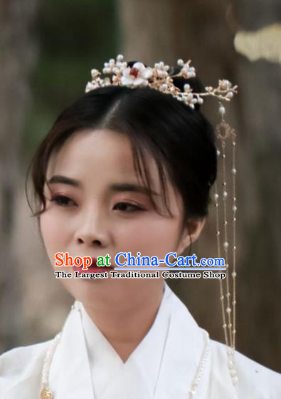 Chinese Handmade Ming Dynasty Queen Shell Pearls Hair Crown Hairpins Ancient Hanfu Hair Accessories for Women