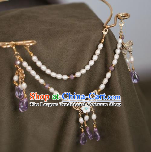 Chinese Traditional Ming Dynasty Pearls Butterfly Necklace Accessories Handmade Ancient Princess Necklet for Women