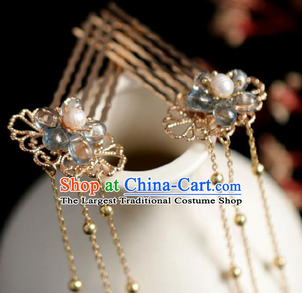 Chinese Handmade Ming Dynasty Golden Hair Combs Hairpins Ancient Hanfu Hair Accessories for Women