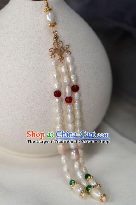 Chinese Traditional Ming Dynasty White Pearls Tassel Pendant Handmade Ancient Princess Jewelry Accessories for Women