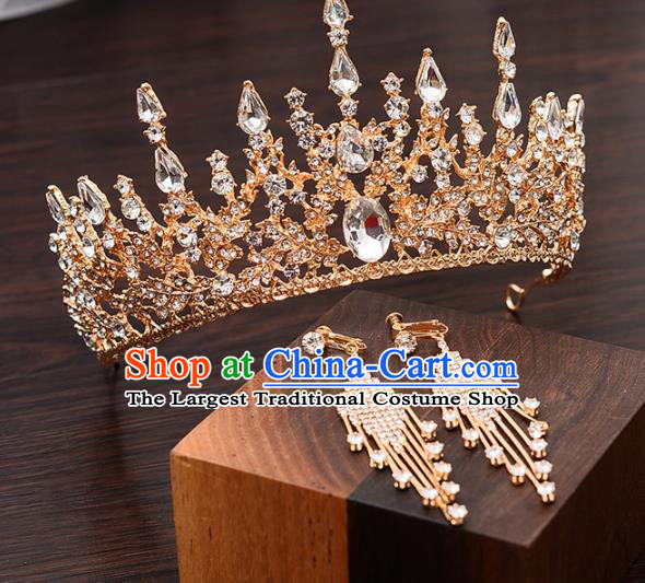 Top Handmade Bride Crystal Golden Royal Crown Wedding Hair Accessories for Women