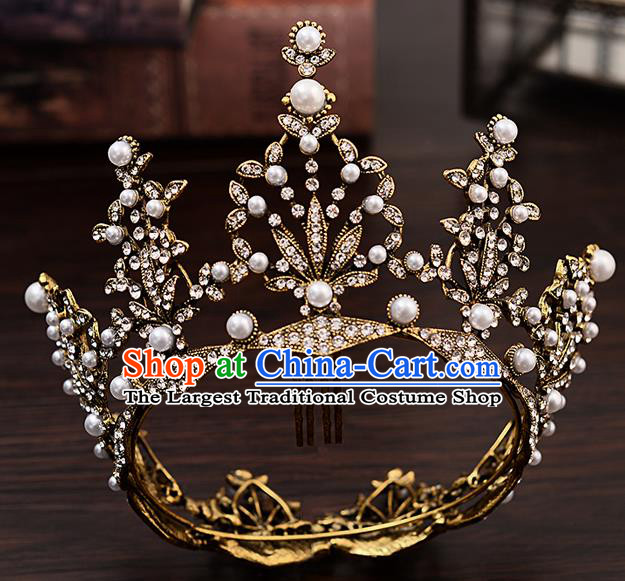 Top Handmade Baroque Princess Round Royal Crown Wedding Bride Hair Accessories for Women