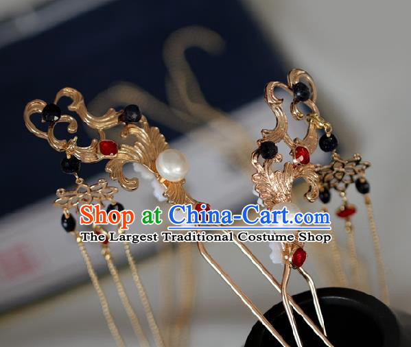 Chinese Handmade Princess Golden Tassel Hairpins Ancient Hanfu Hair Accessories for Women