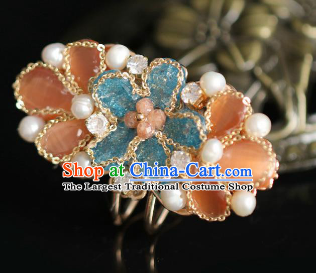 Chinese Handmade Princess Blue Plum Hairpins Ancient Hanfu Hair Accessories for Women