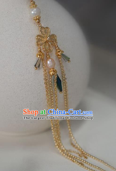 Chinese Traditional Ming Dynasty Golden Tassel Pendant Handmade Ancient Princess Jewelry Accessories for Women