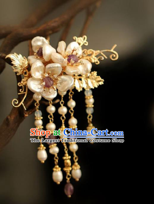 Chinese Handmade Ming Dynasty Princess Shell Tassel Hairpins Ancient Hanfu Hair Accessories for Women