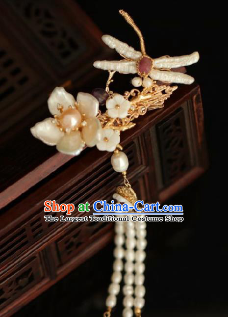 Chinese Handmade Ming Dynasty Princess Shell Dragonfly Hairpins Ancient Hanfu Hair Accessories for Women