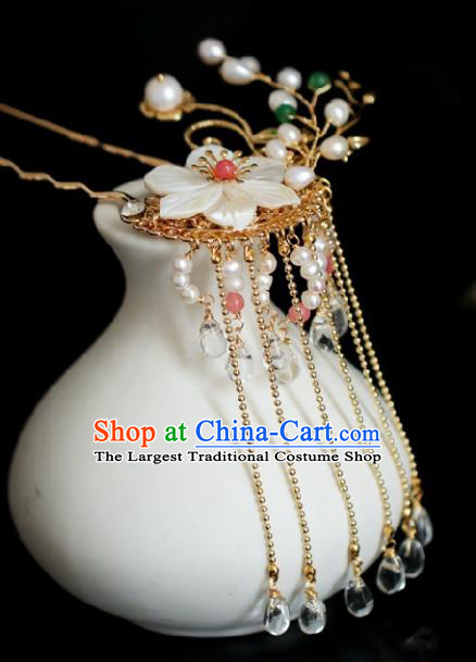 Chinese Handmade Ming Dynasty Princess Golden Tassel Hairpins Ancient Hanfu Hair Accessories for Women