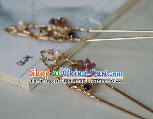 Chinese Handmade Ming Dynasty Princess Pink Plum Hairpins Ancient Hanfu Hair Accessories for Women