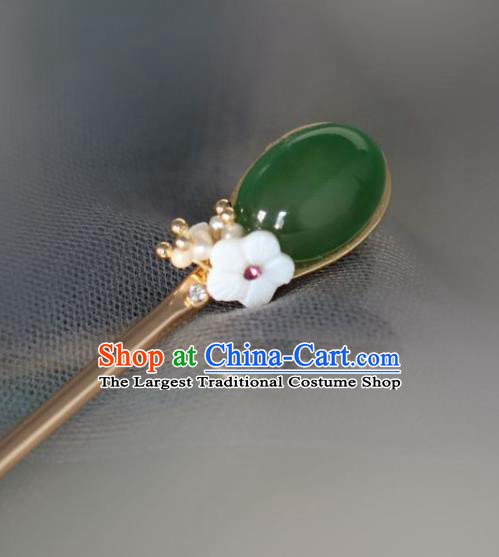 Chinese Handmade Ming Dynasty Princess Green Gem Hairpins Ancient Hanfu Hair Accessories for Women