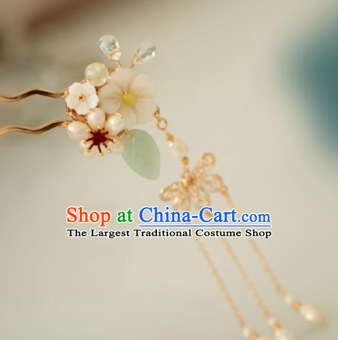 Chinese Handmade Tang Dynasty Princess Pearls Plum Blossom Hairpins Ancient Hanfu Hair Accessories for Women