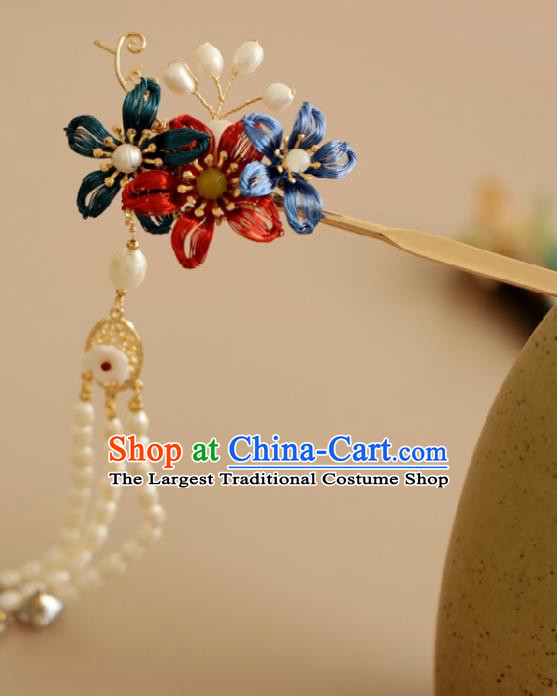 Chinese Handmade Tang Dynasty Princess Pearls Tassel Hairpins Ancient Hanfu Hair Accessories for Women